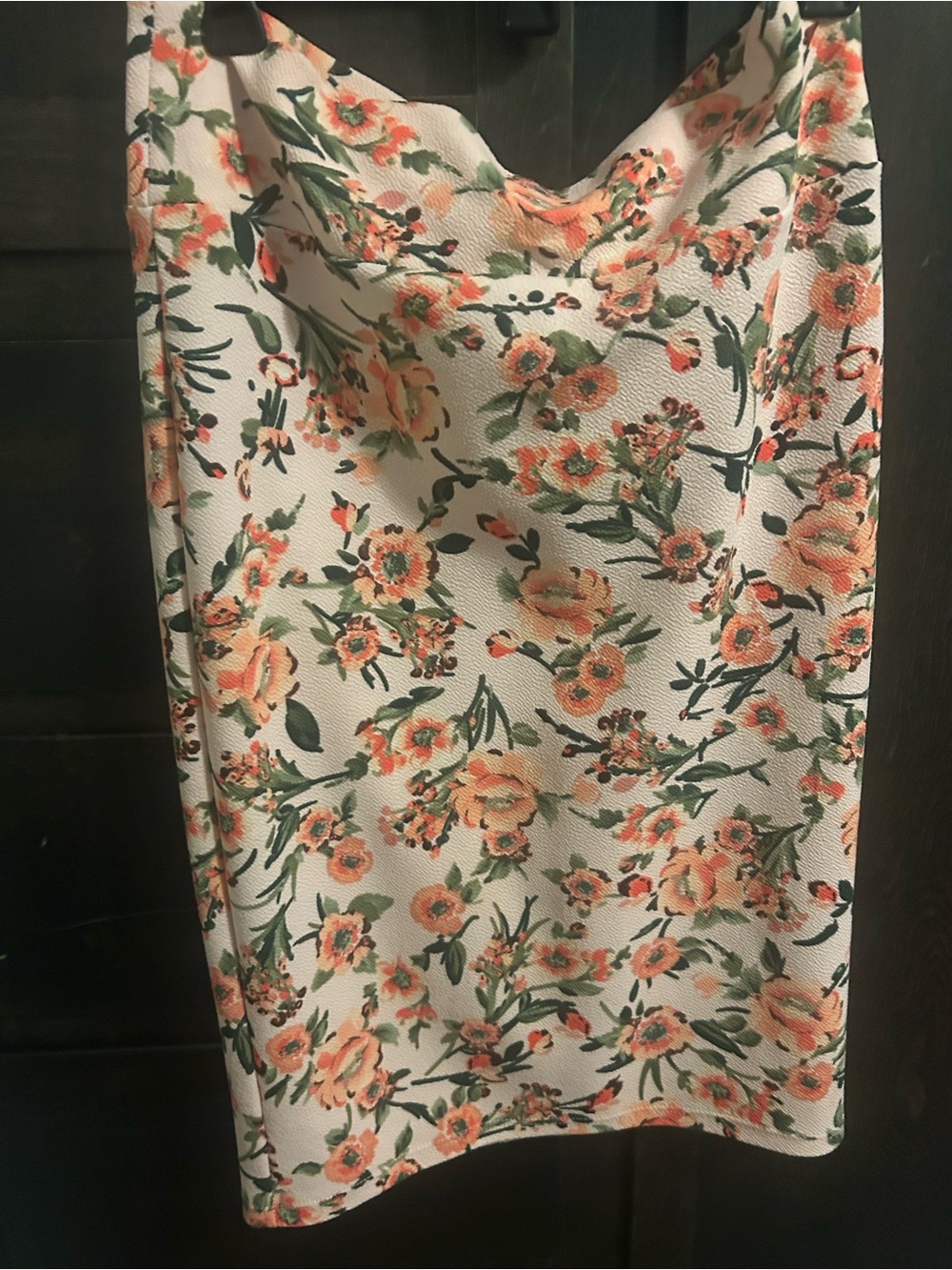 Floral Pencil Skirt in Cream with Peach Blooms